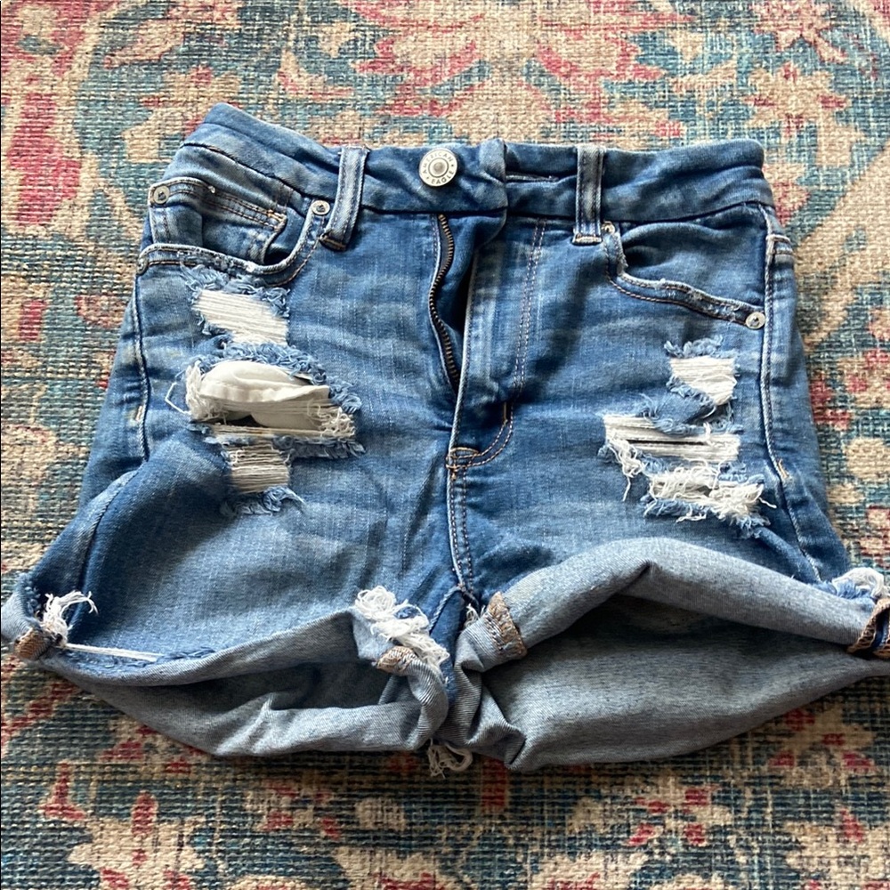 American Eagle Outfitters Blue Distressed Jean Shorts